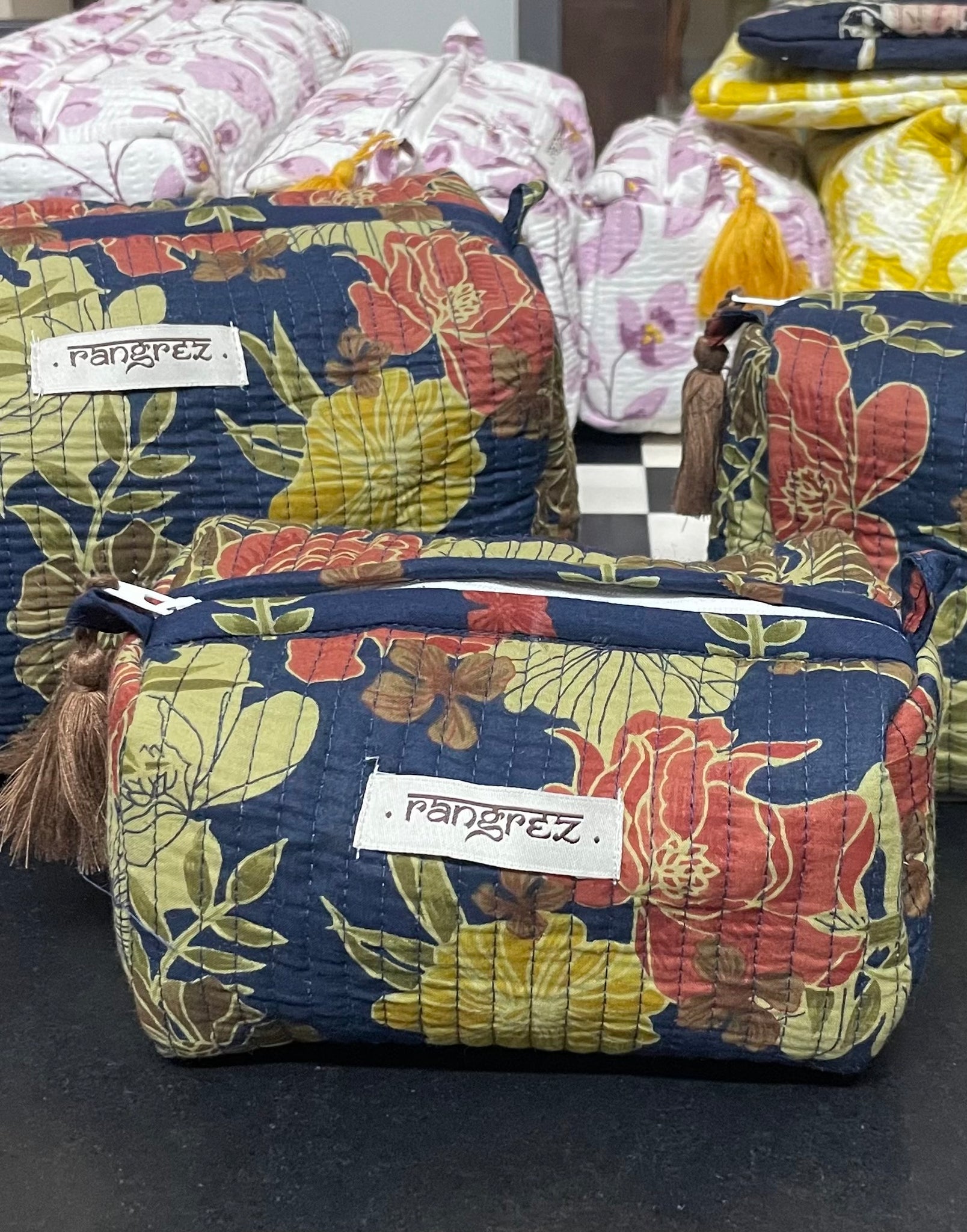 Waterproof Floral handcrafted 3 piece quilted kit cum organisers