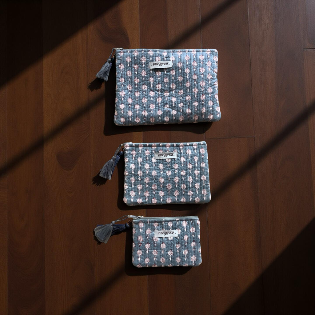 Grey motive  three piece pouch set