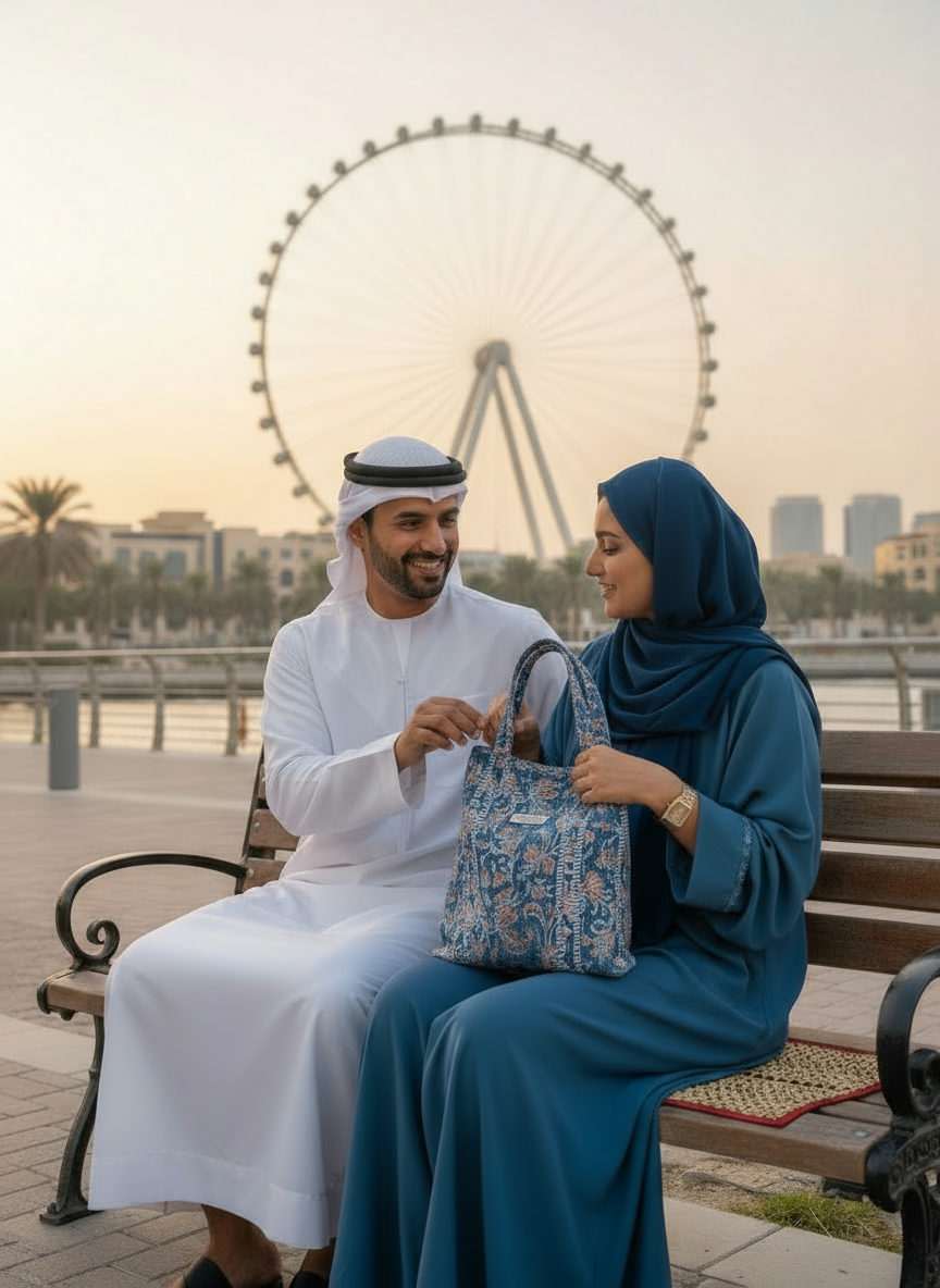 Floral blue mini tote bag with zip.