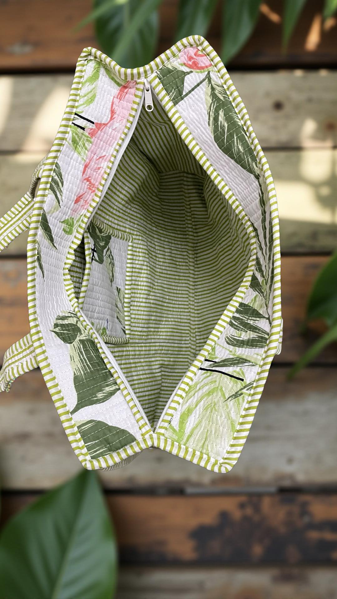Green Floral quilted Travel / Beach / shopping  Tote Bag