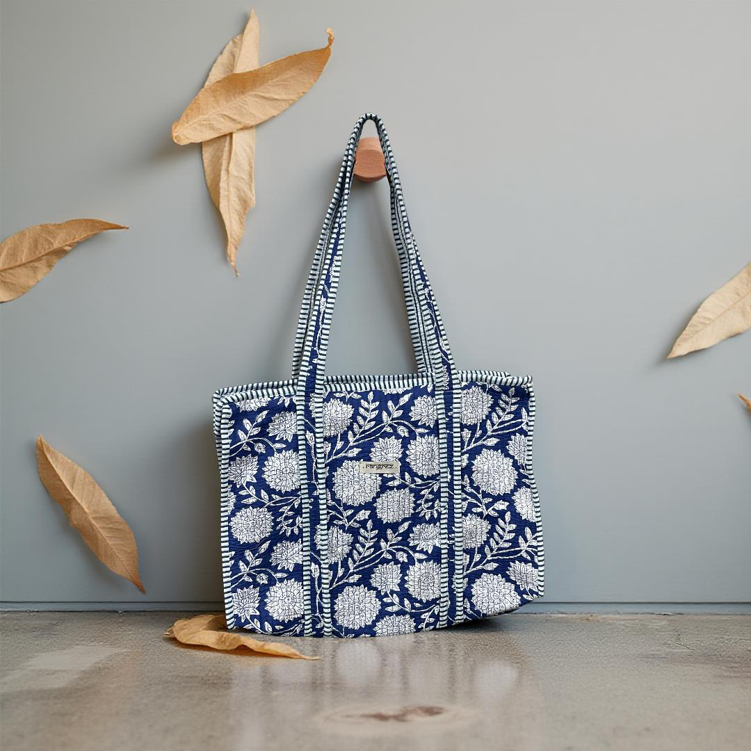 Blue Floral quilted Travel / Beach / shopping  Tote Bag