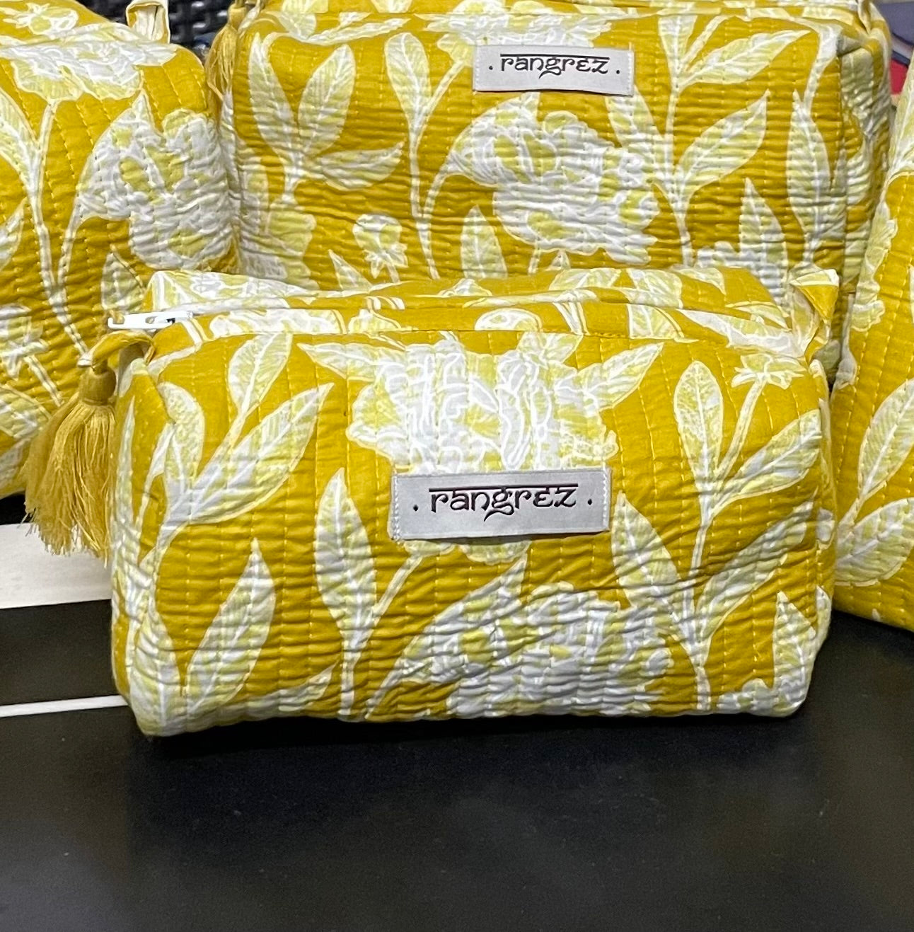 Waterproof Floral handcrafted 3 piece quilted pouch kit cum organisers