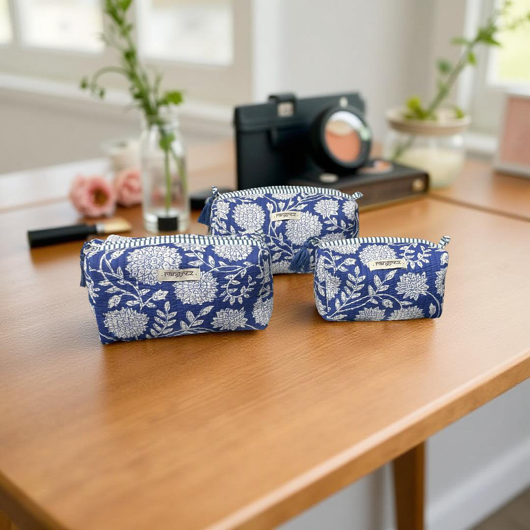 Waterproof Floral handcrafted 3 piece quilted pouch kit cum organisers