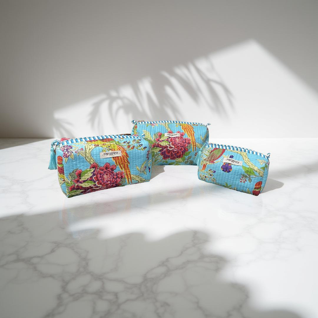 Waterproof Floral handcrafted 3 piece quilted pouch kit cum organisers