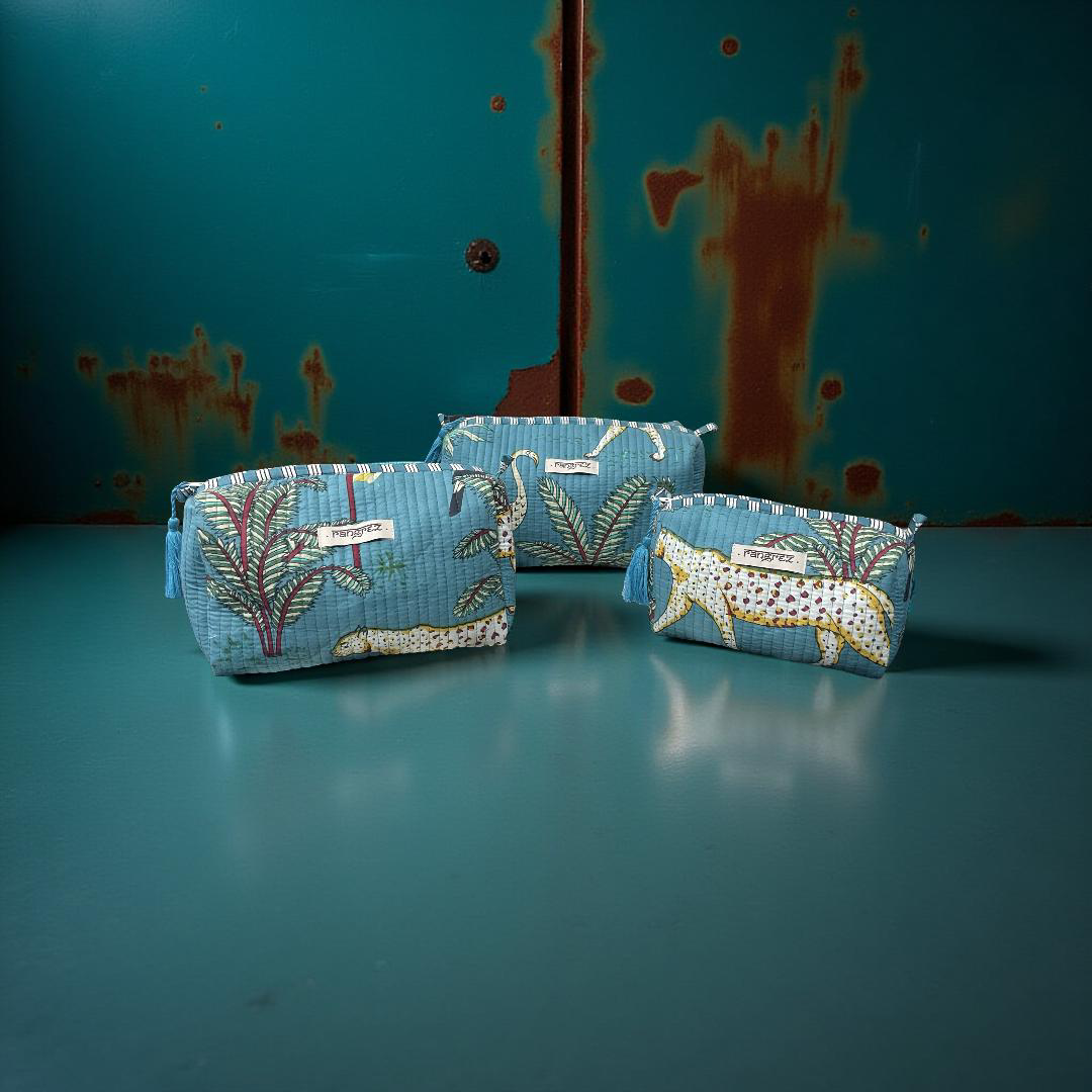 Waterproof Floral handcrafted 3 piece quilted pouch kit cum organisers