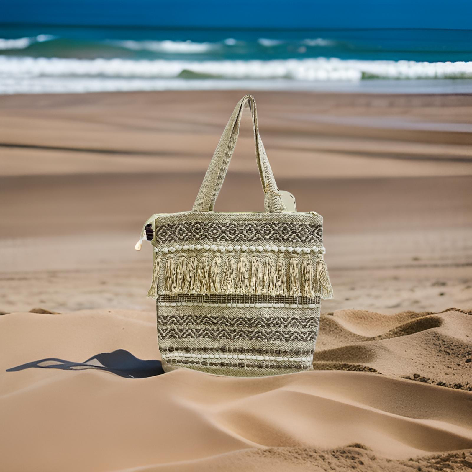 Beautiful Boho Tote Bag / travel / beach-dark brown & beige