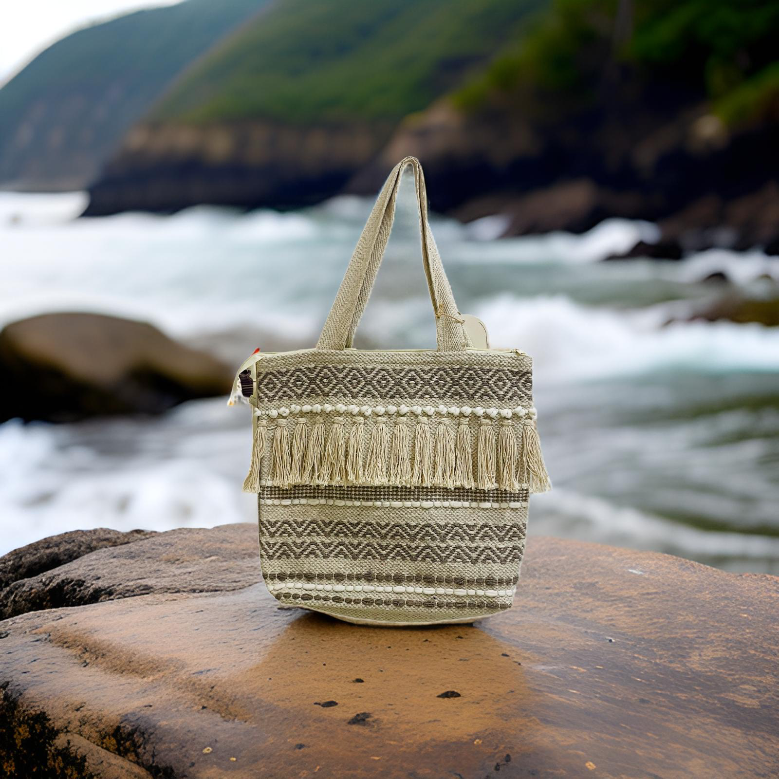 Beautiful Boho Tote Bag / travel / beach-dark brown & beige
