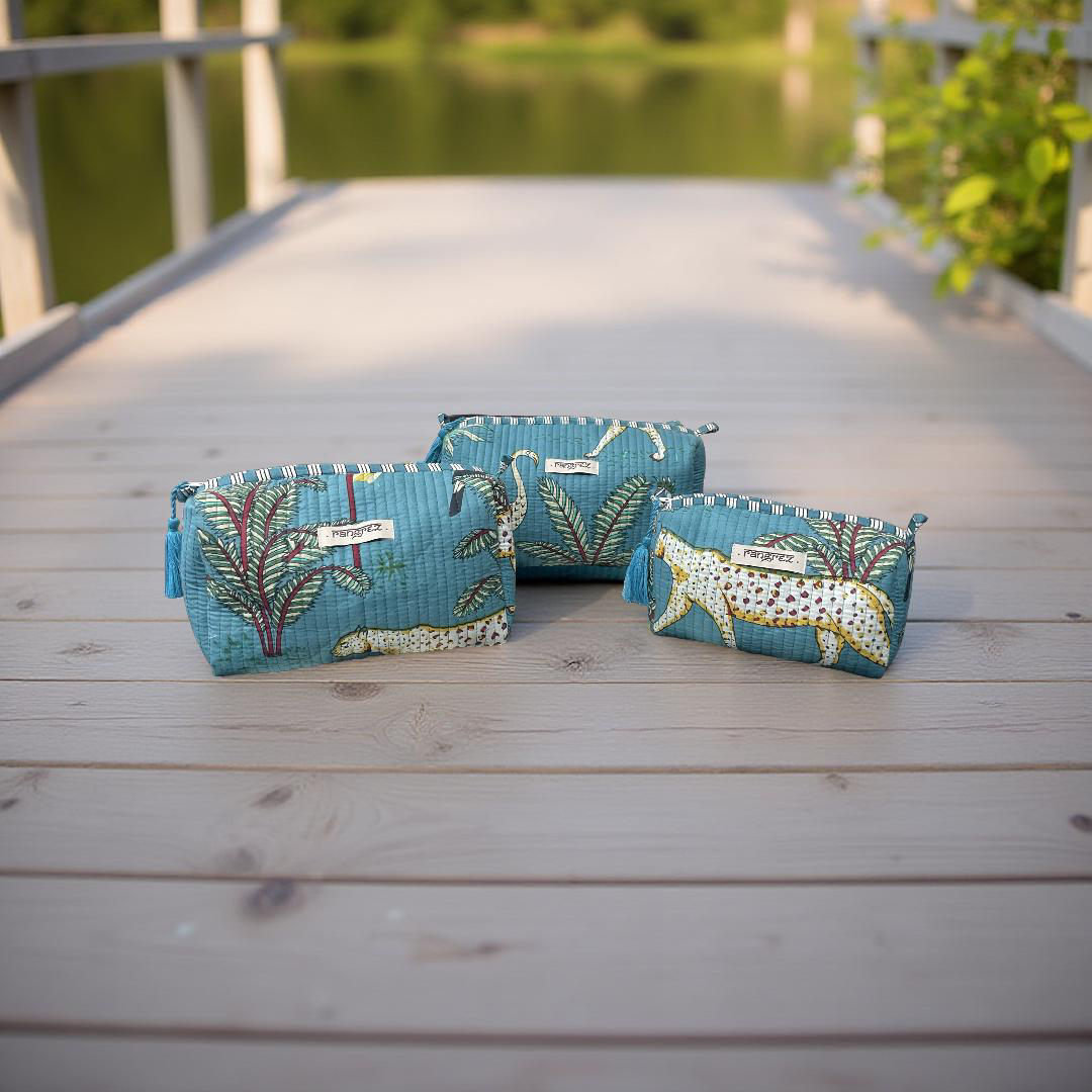 Waterproof Floral handcrafted 3 piece quilted pouch kit cum organisers