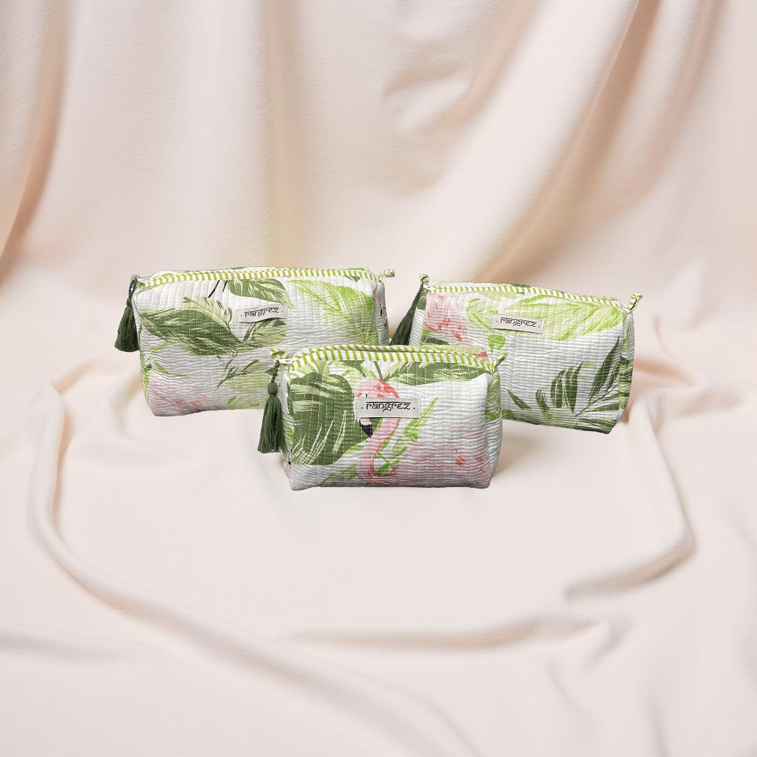 Waterproof Floral handcrafted 3 piece quilted pouch kit cum organisers