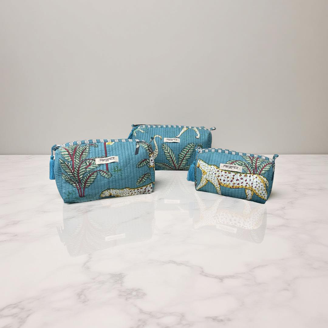 Waterproof Floral handcrafted 3 piece quilted pouch kit cum organisers