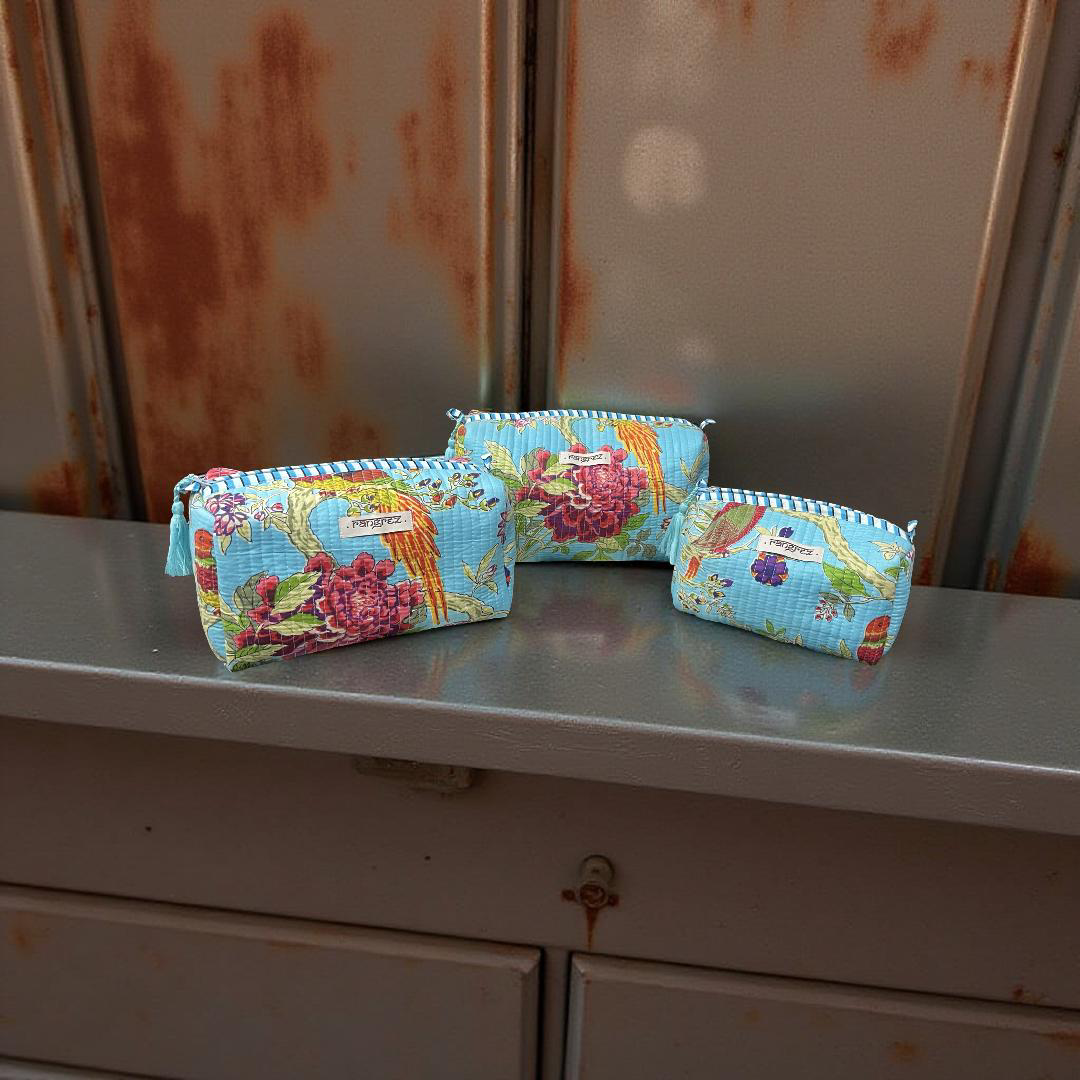 Waterproof Floral handcrafted 3 piece quilted pouch kit cum organisers