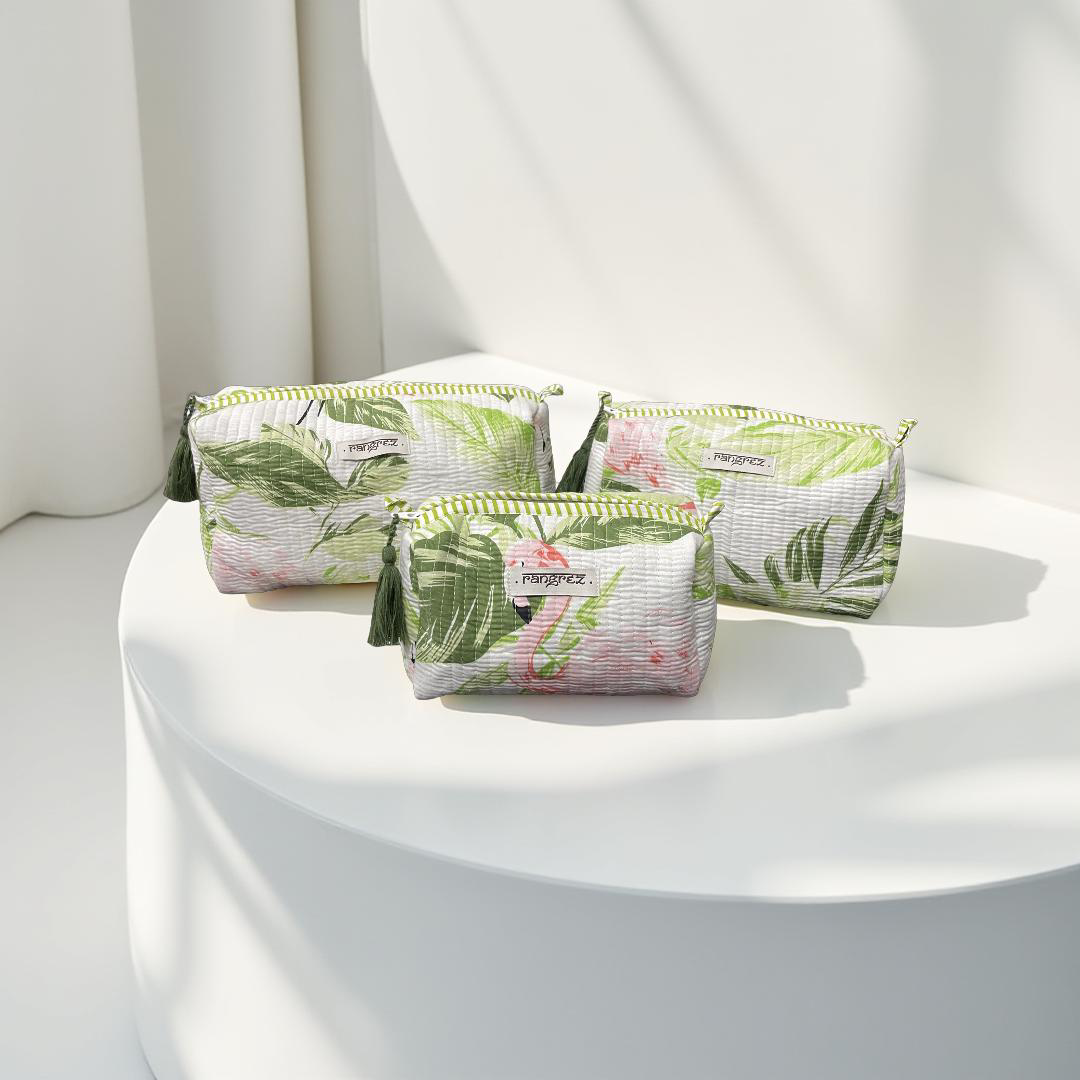 Waterproof Floral handcrafted 3 piece quilted pouch kit cum organisers