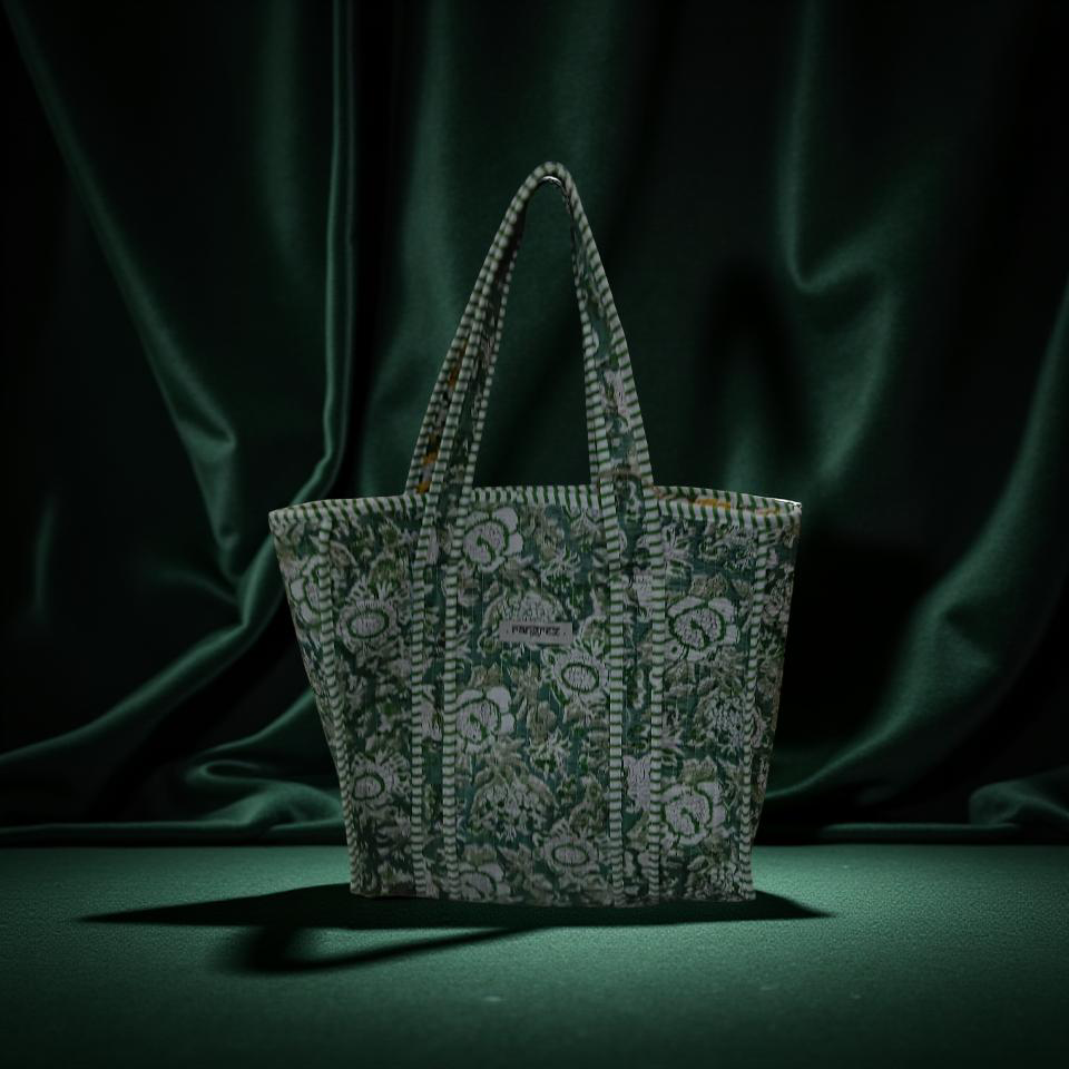 Green & yellow mini tote bag without zip