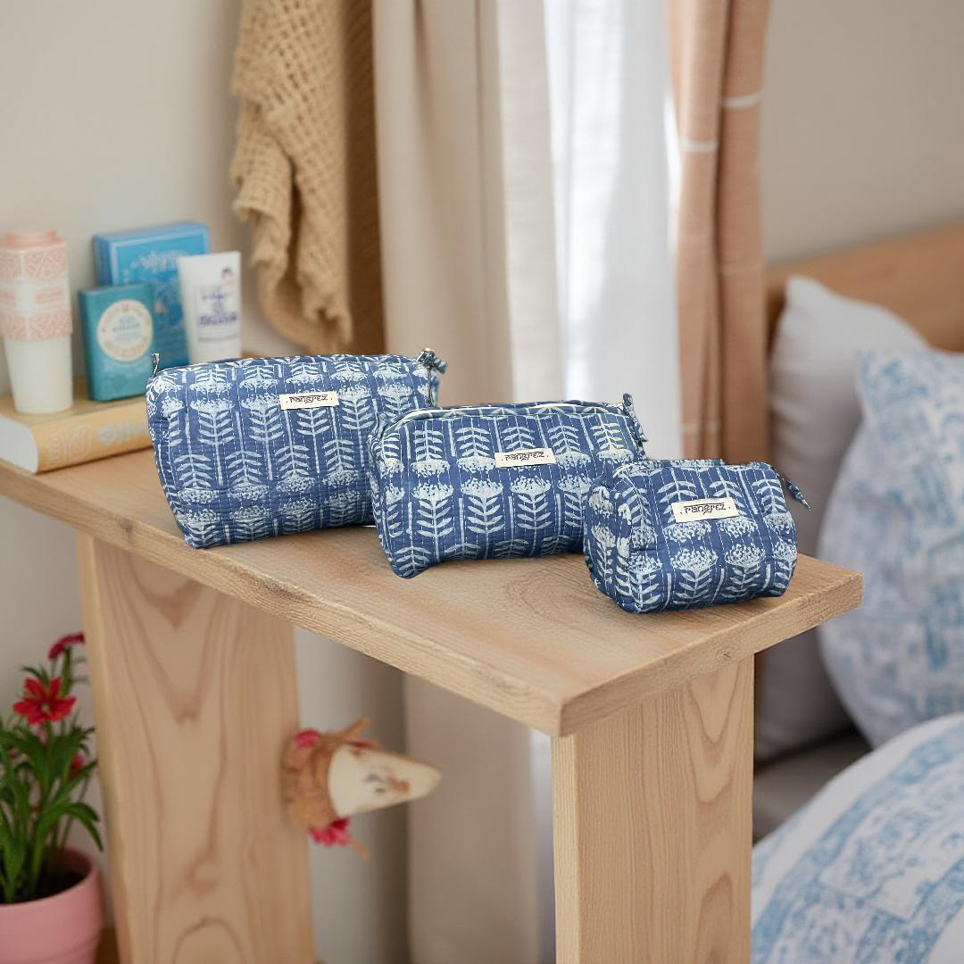 Waterproof floral handcrafted 3 piece travel kit cum organisers