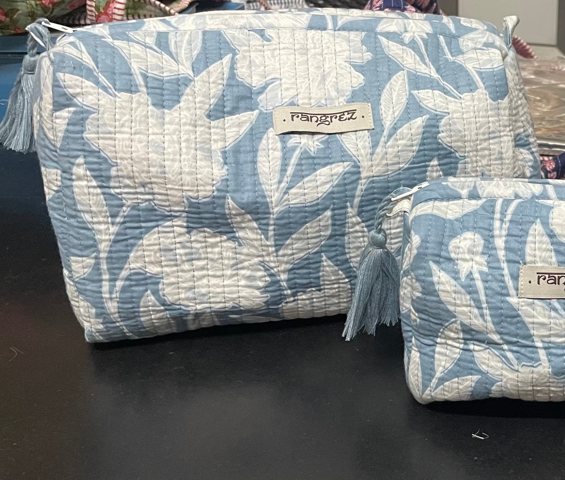 Waterproof  floral handcrafted 3 piece quilted Travel kit cum organiser