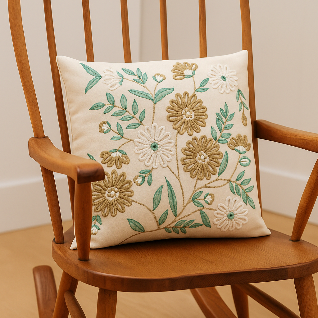 Floral embroidery throw pillow / cushion cover