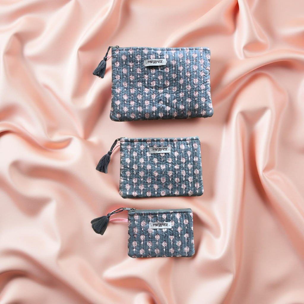 Grey motive  three piece pouch set