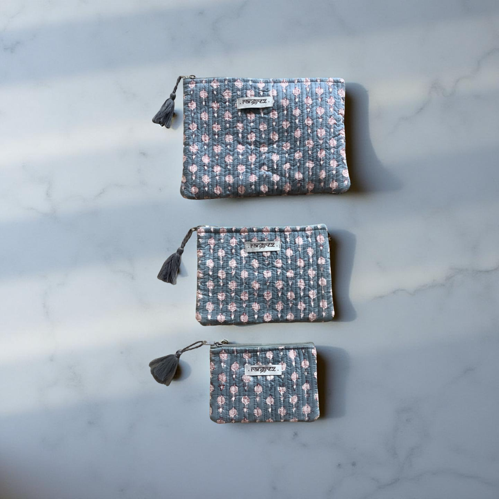 Grey motive  three piece pouch set