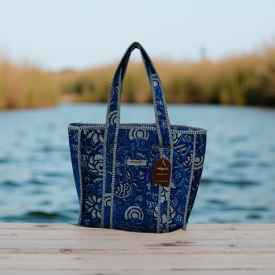 Indigo floral mini tote bag without zip