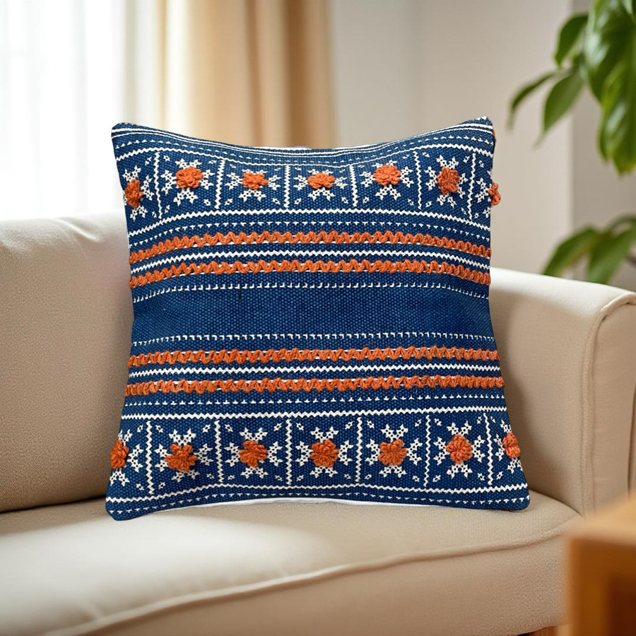 Geometrical print embroidered throw cushion cover