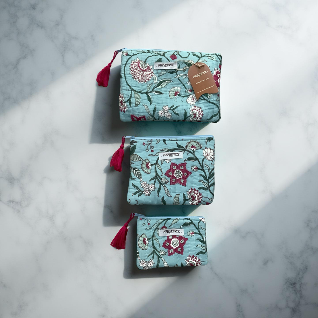 Floral design three piece pouch set