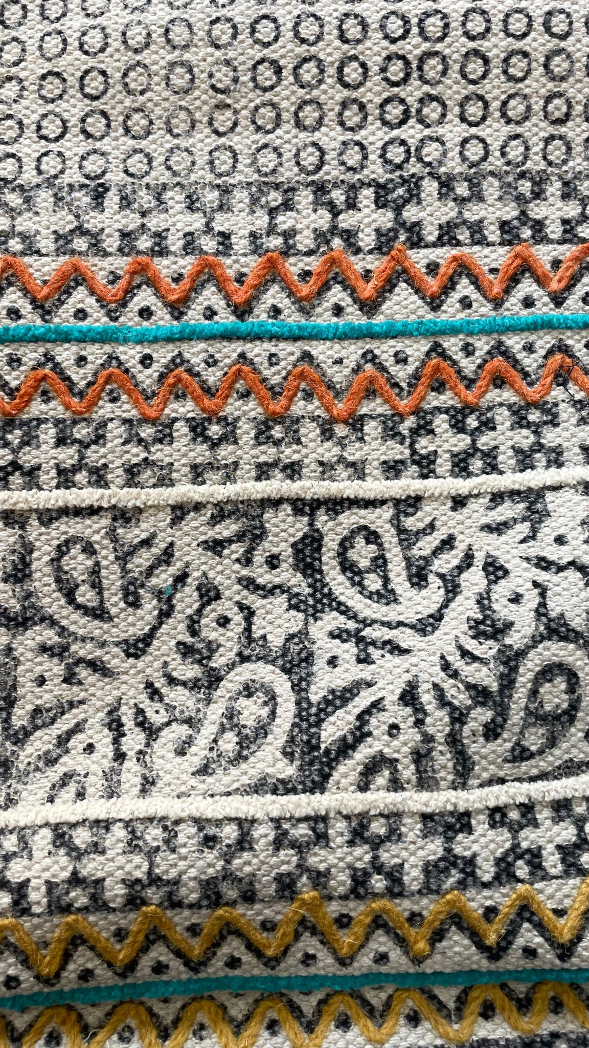 Hand block print Indian Dhurrie / Rug with hand embroidery ( 91.44*152.4cm / 3*5 feet )