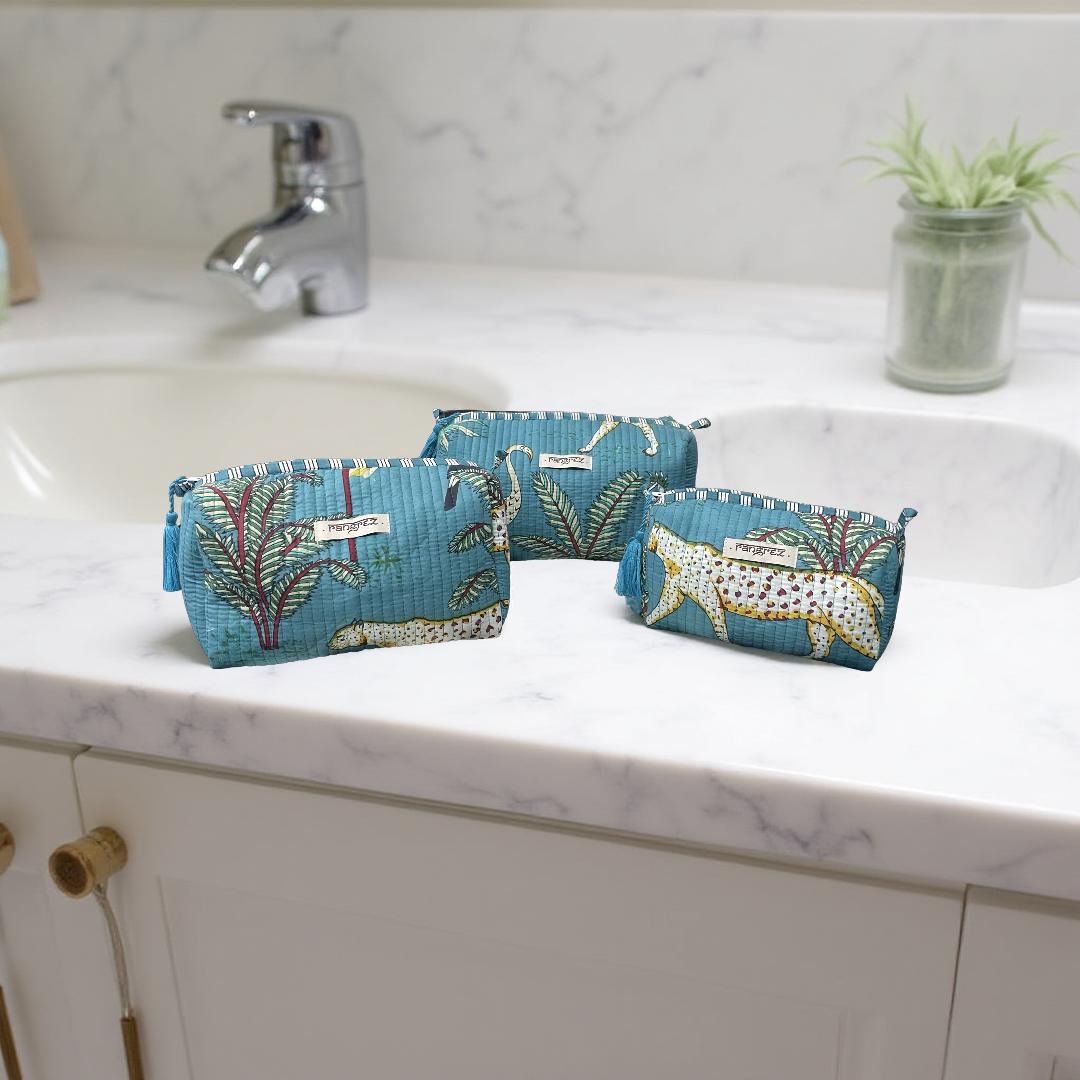 Waterproof Floral handcrafted 3 piece quilted pouch kit cum organisers