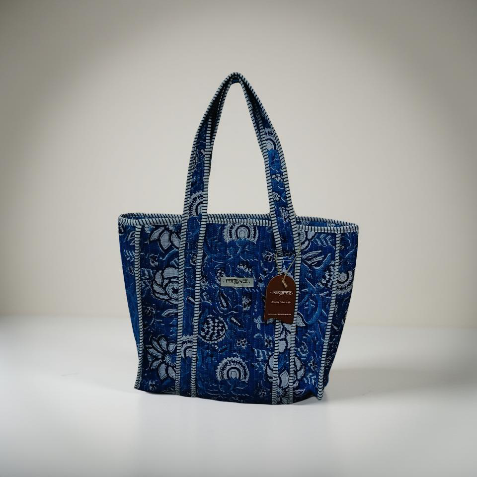 Indigo floral mini tote bag without zip