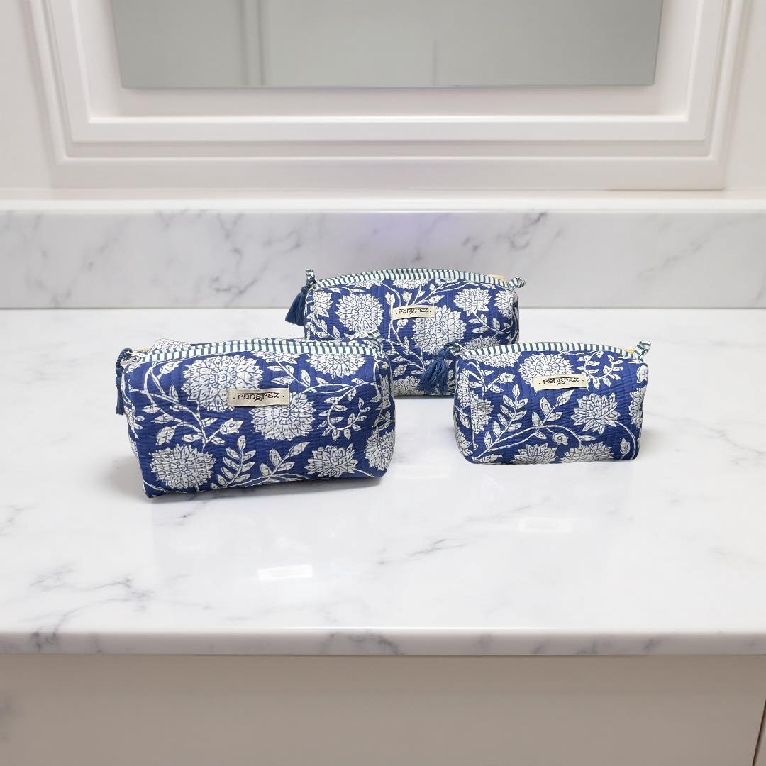 Waterproof Floral handcrafted 3 piece quilted pouch kit cum organisers