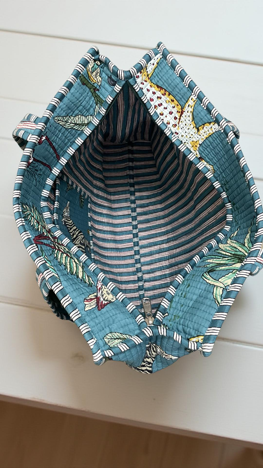 Aqua blue Floral quilted Travel / Beach / shopping  Tote Bag