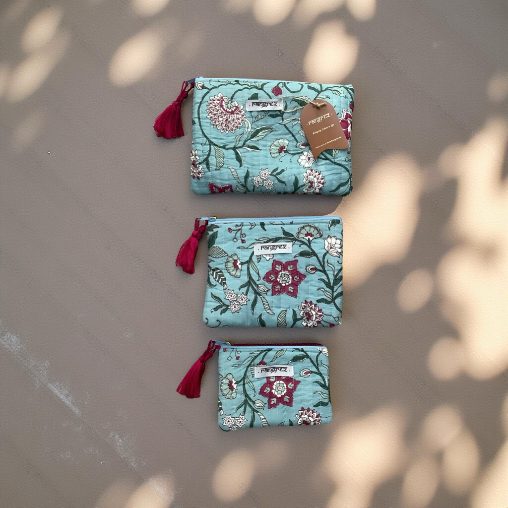 Floral design three piece pouch set