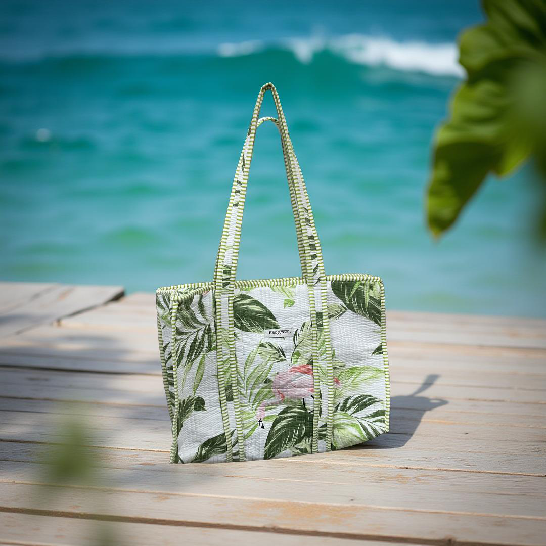 Green Floral quilted Travel / Beach / shopping  Tote Bag