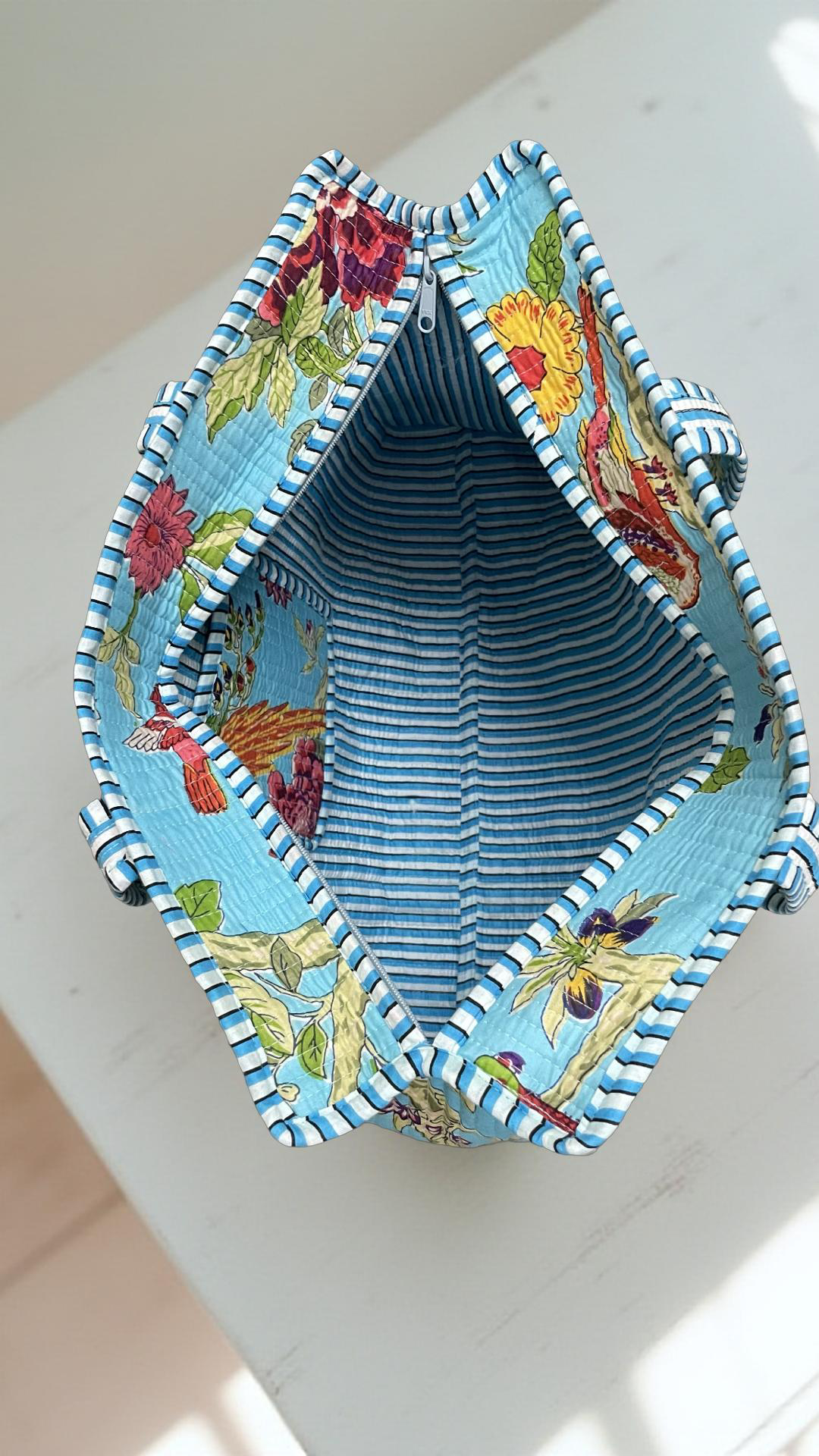 Turquoise Floral quilted Travel / Beach / shopping  Tote Bag