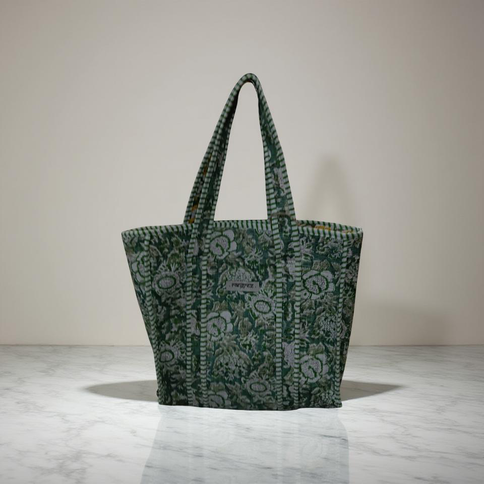 Green & yellow mini tote bag without zip