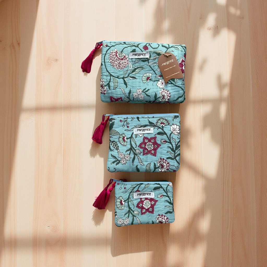 Floral design three piece pouch set