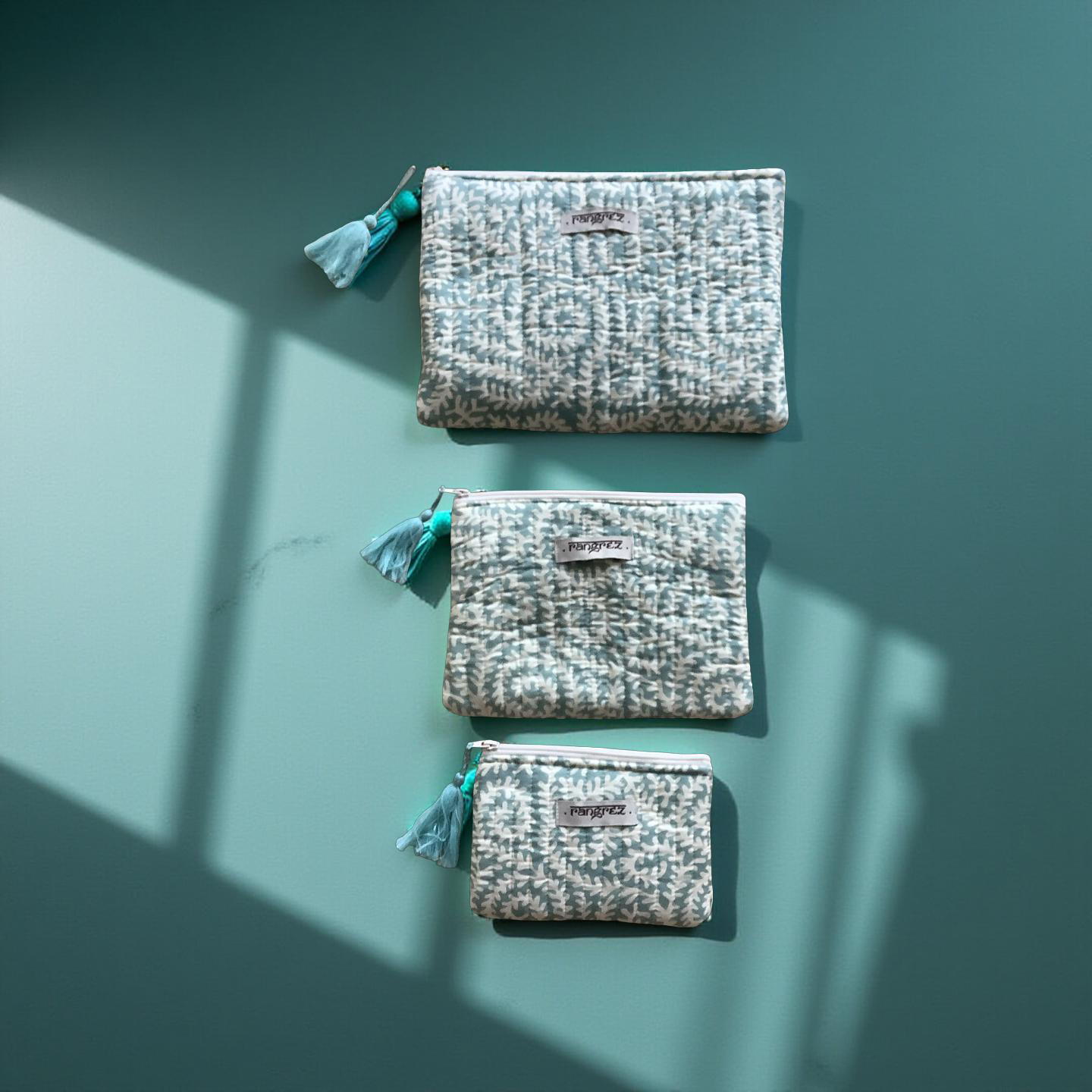 Spiral green three piece pouch set