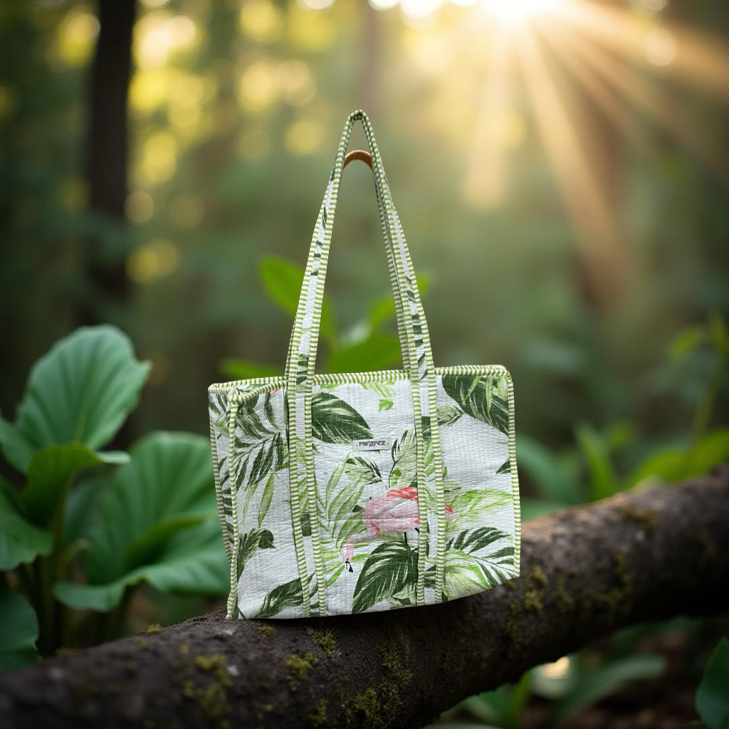 Green Floral quilted Travel / Beach / shopping  Tote Bag