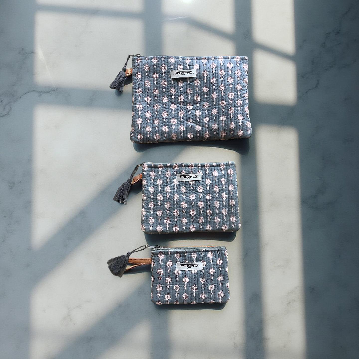 Grey motive  three piece pouch set
