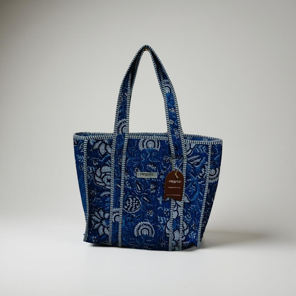 Indigo floral mini tote bag without zip