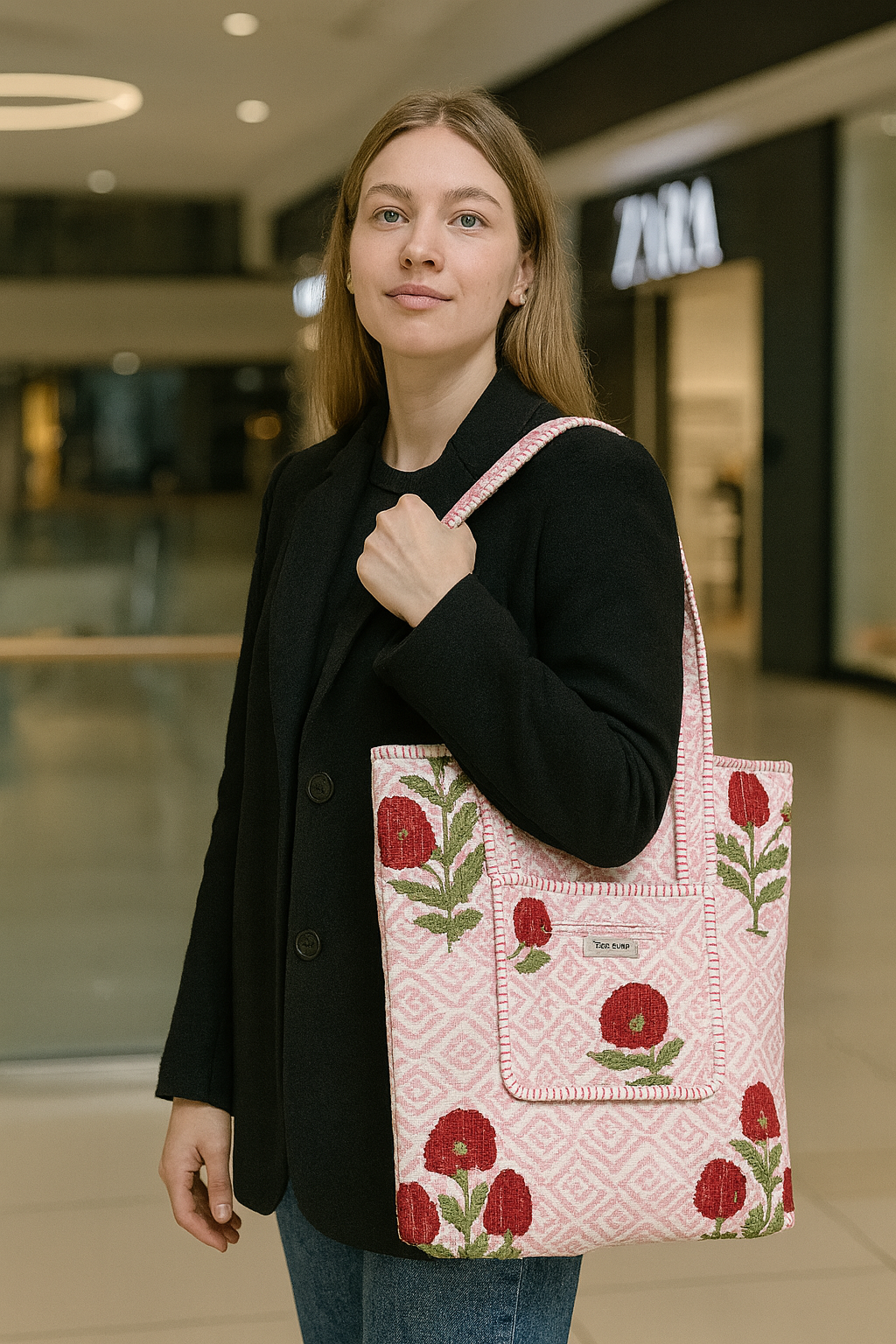 Shoulder tote bag with zip