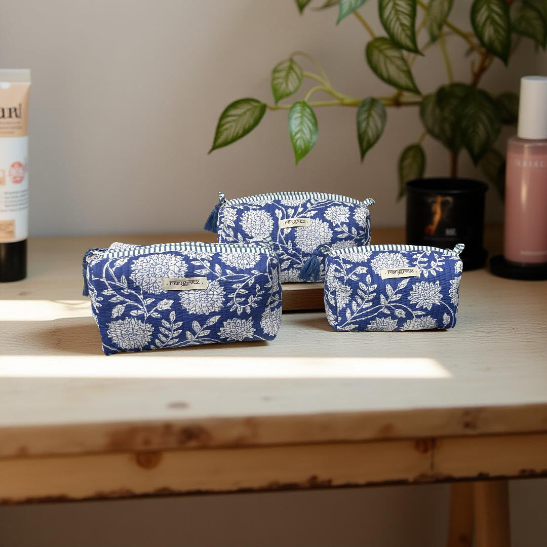 Waterproof Floral handcrafted 3 piece quilted pouch kit cum organisers