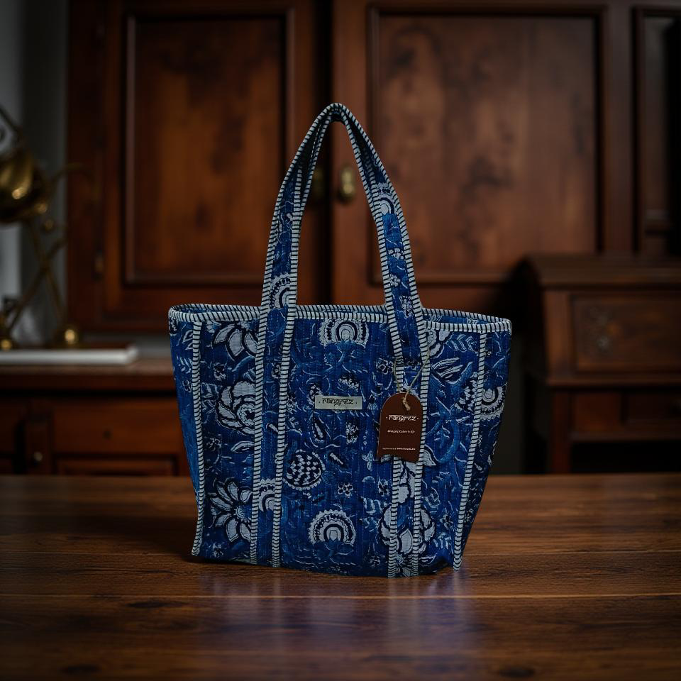 Indigo floral mini tote bag without zip