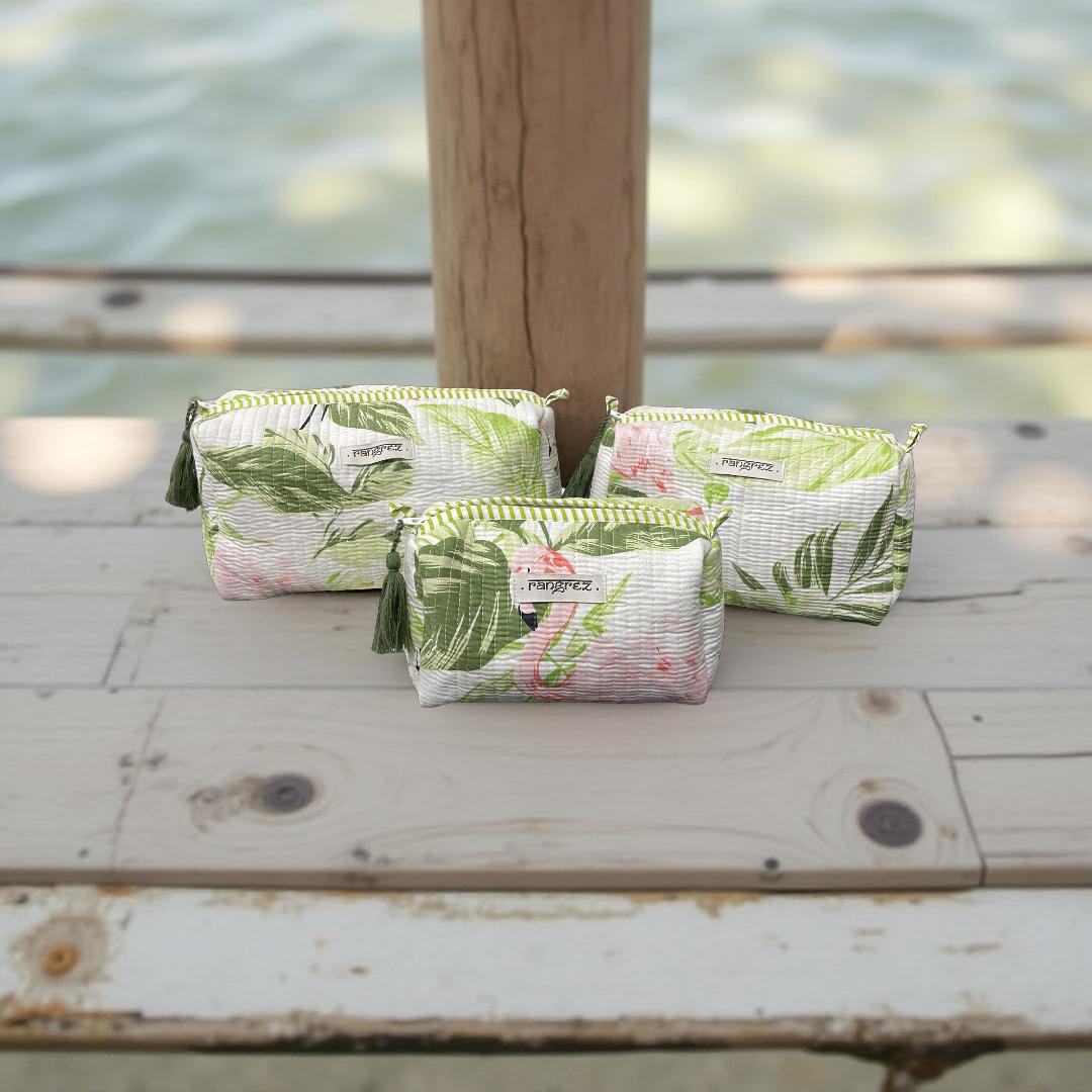 Waterproof Floral handcrafted 3 piece quilted pouch kit cum organisers