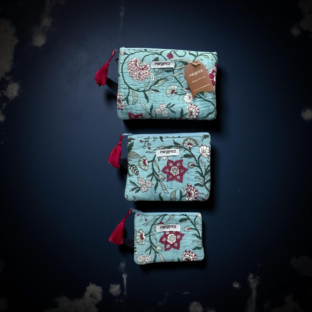 Floral design three piece pouch set