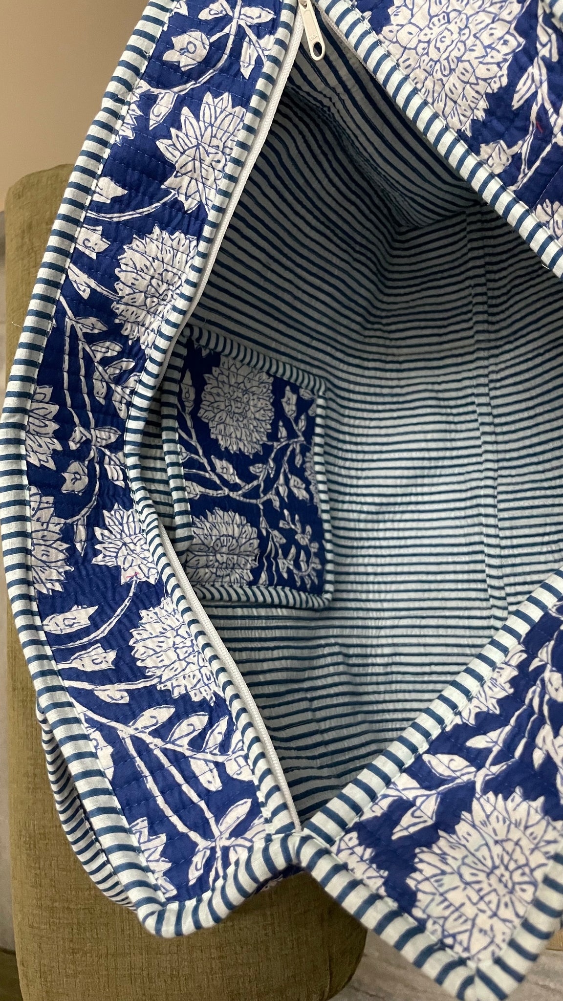Blue Floral quilted Travel / Beach / shopping  Tote Bag