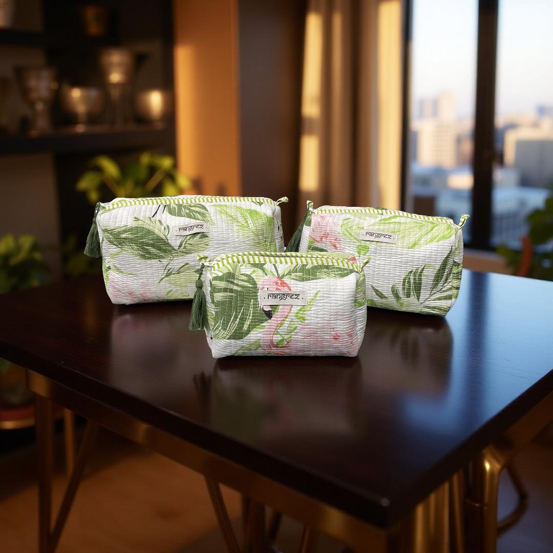 Waterproof Floral handcrafted 3 piece quilted pouch kit cum organisers