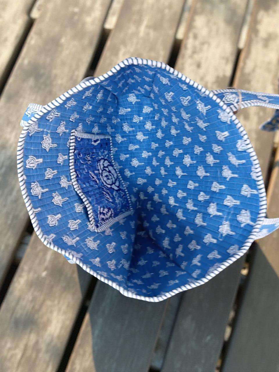 Indigo floral mini tote bag without zip