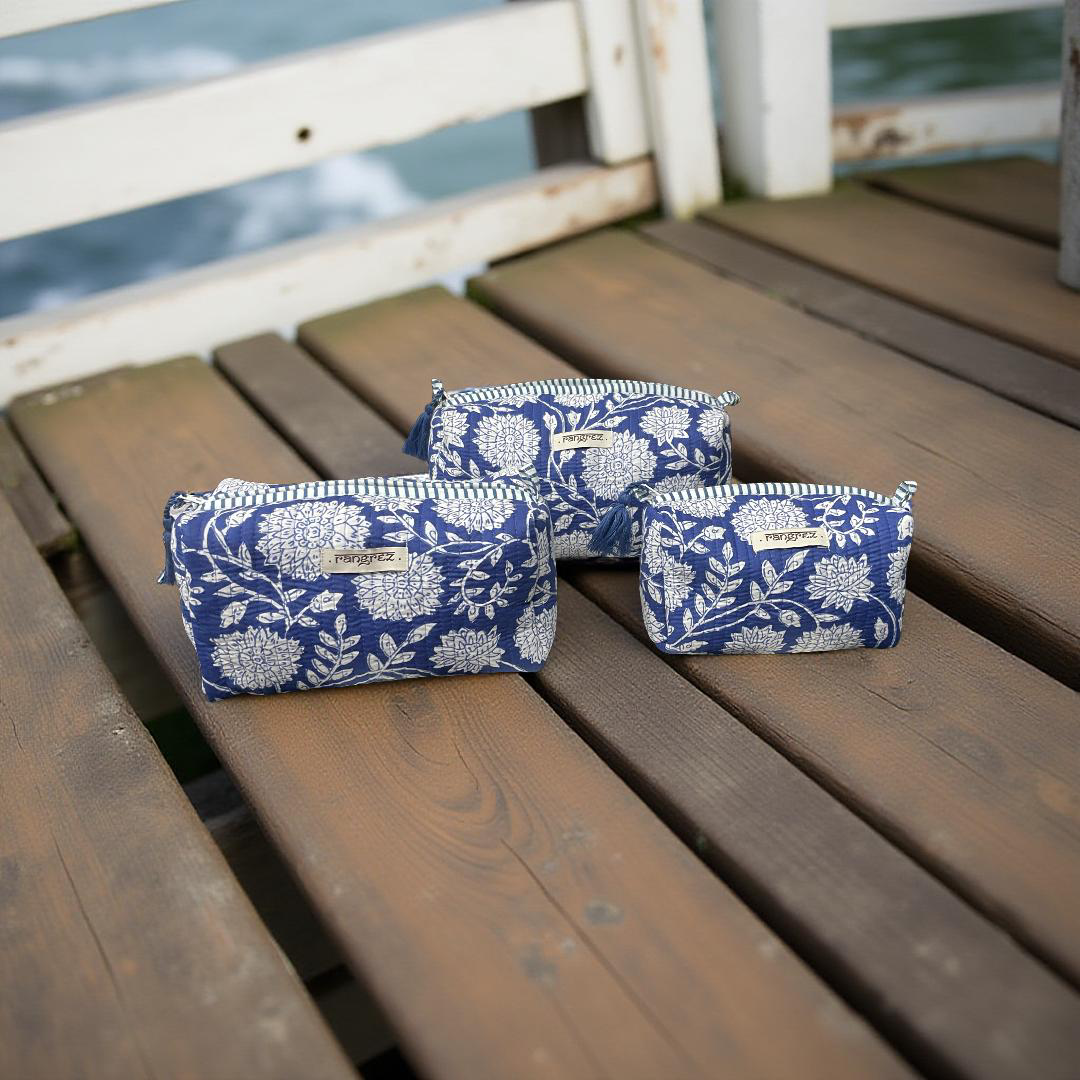 Waterproof Floral handcrafted 3 piece quilted pouch kit cum organisers